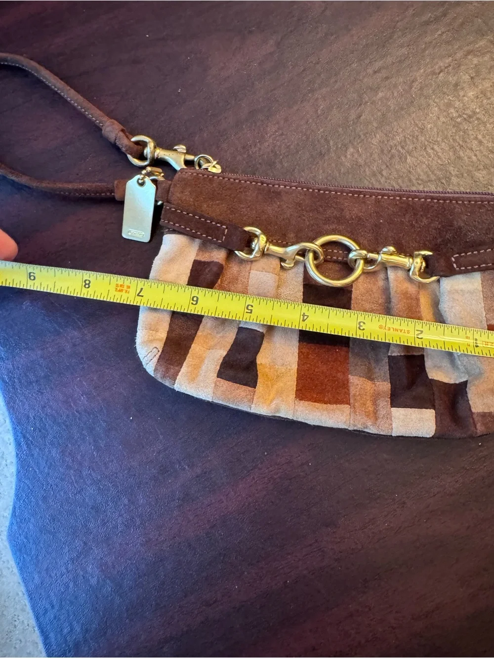 vintage Coach Hamptons Mosaic patchwork suede wristlet brown brass